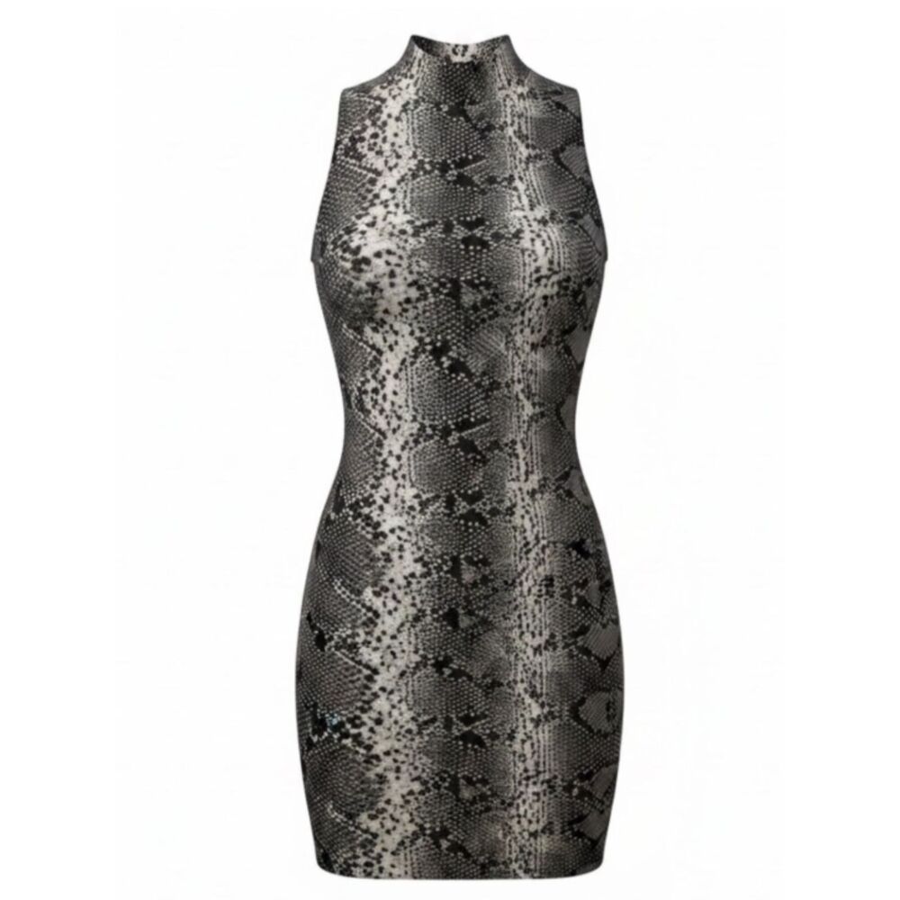 Elizabeth and James Boa Python Print Bodycon Midi Dress Black Gray